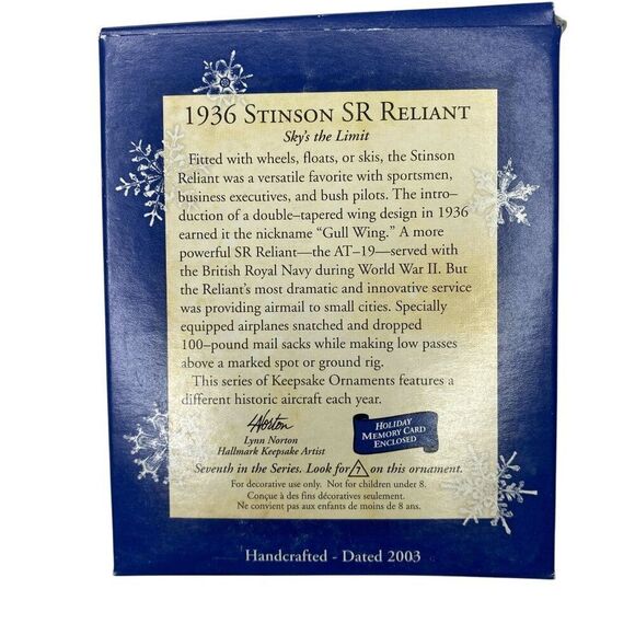 1936 Stinson SR Reliant Hallmark Ornament - Picture 2 of 3